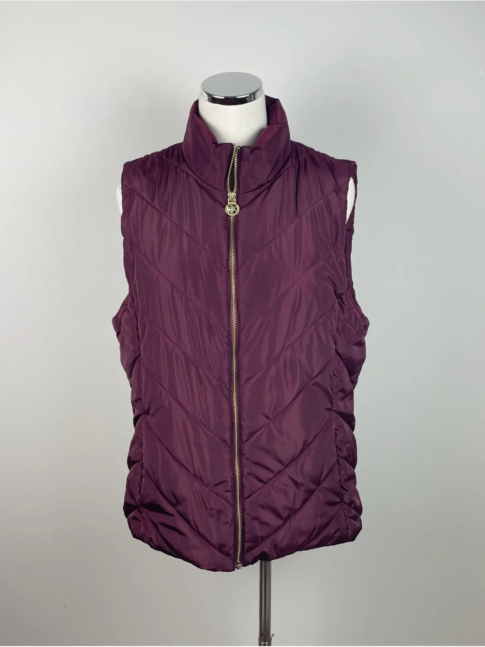 Michael Kors Solid Burgundy Red Gold Full Zip Puffer Vest Women XL Extra Large